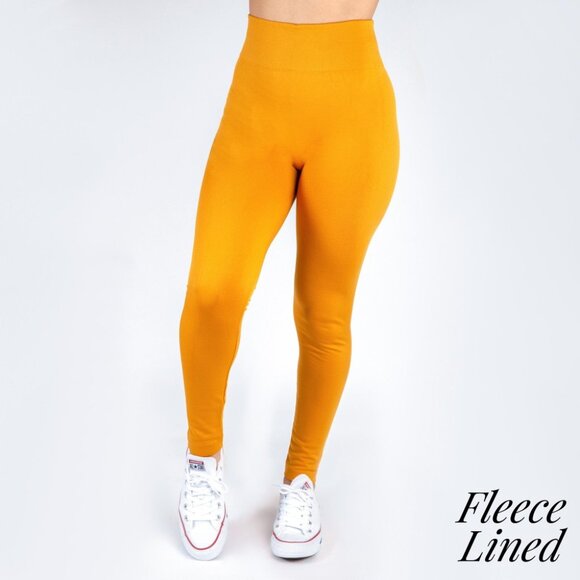 ❤️NWT BOUTIQUE   MUSTARD COLOR FLEECE LINED LEGGINGS OSF 0-12 - Picture 1 of 2
